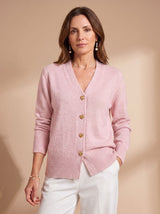 Katharina | Damen Strickjacke V-Ausschnitt Langarm Cardigan Goldene Herz-Knöpfe – Rosa