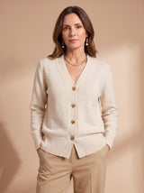 Katharina | Damen Strickjacke V-Ausschnitt Langarm Cardigan Goldene Herz-Knöpfe – Aprikose