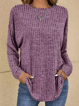 Mia | Damen Strickpullover Langarm Rundhals Waffle-Knit Oversized – Lila