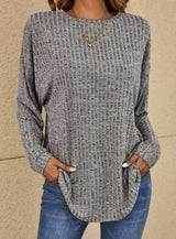 Mia | Damen Strickpullover Langarm Rundhals Waffle-Knit Oversized – Grau