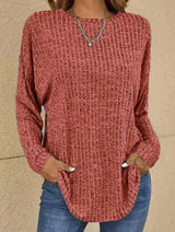 Mia | Damen Strickpullover Langarm Rundhals Waffle-Knit Oversized – Bordeaux