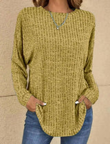 Mia | Damen Strickpullover Langarm Rundhals Waffle-Knit Oversized – Gold