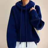 Damen Strickpullover mit hohem Kragen und Kordelzug – Blau