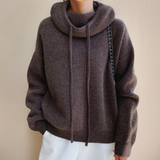 Damen Strickpullover mit hohem Kragen und Kordelzug – Braun