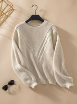 Lena | Damen Strickpullover Rundhals Strukturmuster Langarm – Aprikose