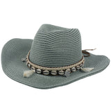 Damen Strohhut Boho Sommerhut mit Muscheln – Grün