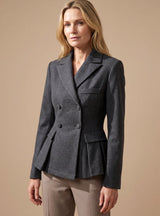 Greta | Damen Taillierter Peplum-Blazer Doppelreihig Langarm – Dunkelgrau