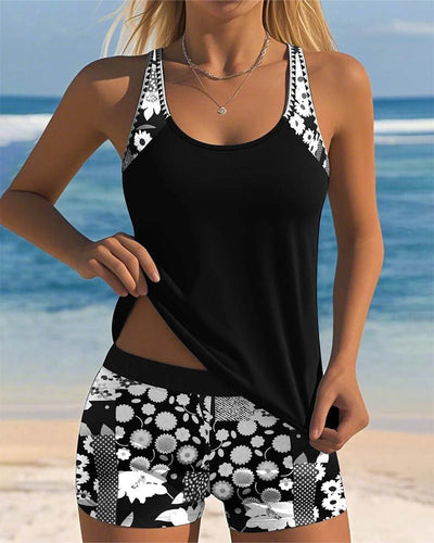 Damen Tankini Set mit Blumenmuster und Shorts