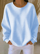 Mia | Damen Texturierter Oversized Strickpullover mit Rundhalsausschnitt – Himmelblau