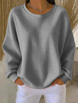 Mia | Damen Texturierter Oversized Strickpullover mit Rundhalsausschnitt – Grau