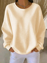 Mia | Damen Texturierter Oversized Strickpullover mit Rundhalsausschnitt – Aprikose
