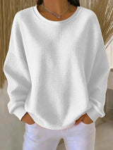 Mia | Damen Texturierter Oversized Strickpullover mit Rundhalsausschnitt – Weiß