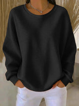 Mia | Damen Texturierter Oversized Strickpullover mit Rundhalsausschnitt – Schwarz