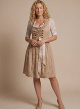 Clara | Damen Trachten-Dirndl Knielang Spitzenbluse Schnürung – Beige