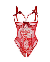 Leonie | Damen Transparenter Spitzen Mesh Body – Rot