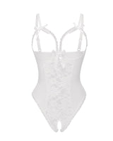 Leonie | Damen Transparenter Spitzen Mesh Body – Weiß