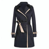 Damen Trenchcoat mit doppelter Knopfreihe und Gürtel – Black