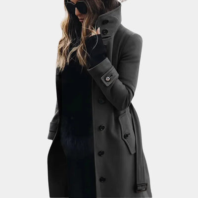 Damen Trenchcoat mit hohem Kragen und eleganten Knöpfen