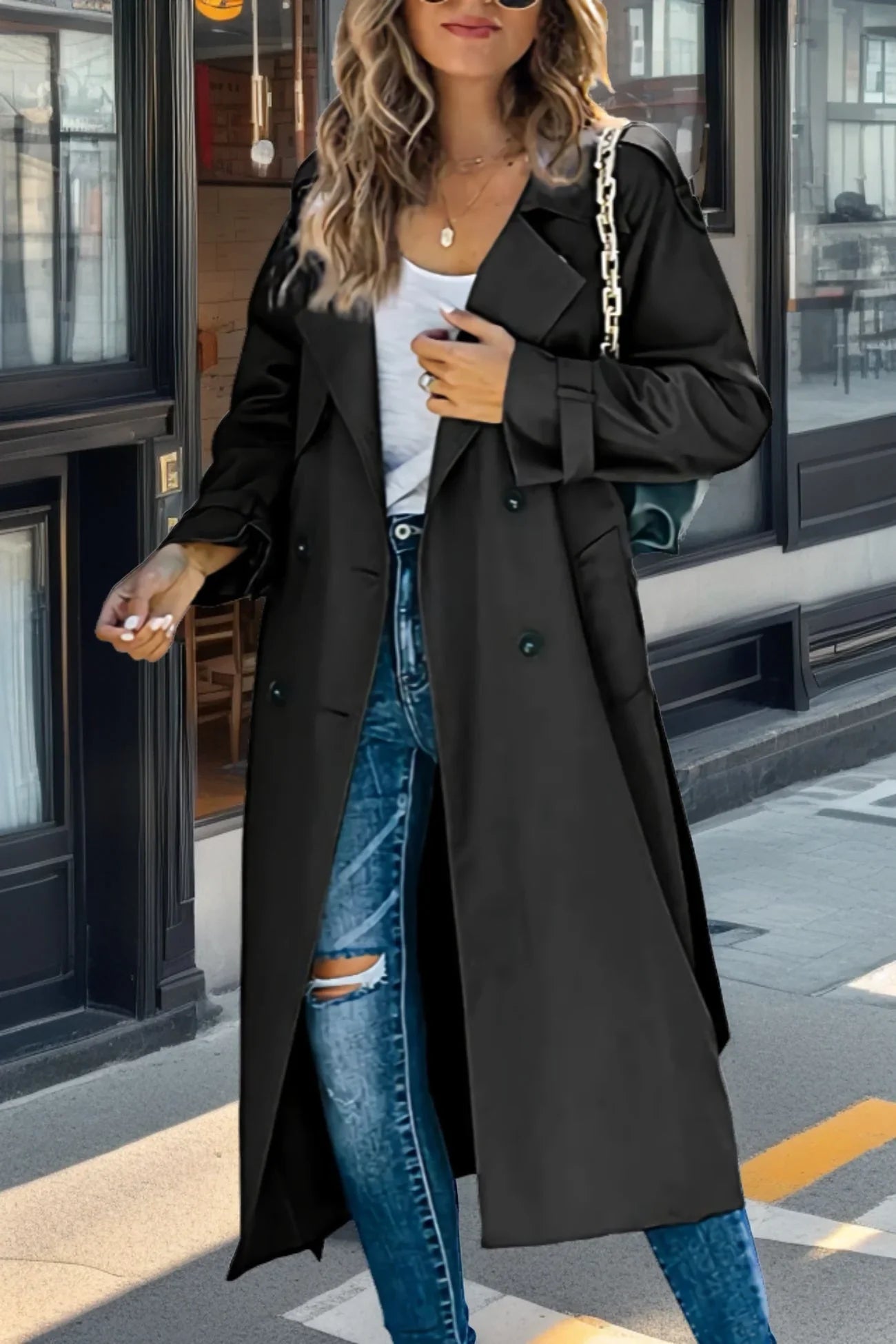 Damen Trenchcoat mit Zweireihigem Design und Gürtel