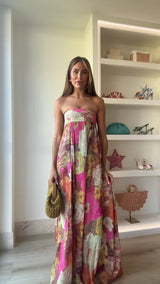 Sophie | Damen Trägerloses Blumen Maxi Hochzeitsgast Kleid – Mehrfarbig