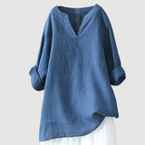 Hannah | Damen Tunika Bluse Luftig Bequem V-Ausschnitt Langarm – Blau
