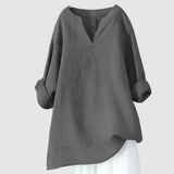 Hannah | Damen Tunika Bluse Luftig Bequem V-Ausschnitt Langarm – Grau