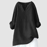 Hannah | Damen Tunika Bluse Luftig Bequem V-Ausschnitt Langarm – Schwarz