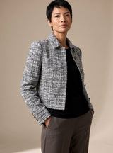 Frieda | Damen Tweed Zweiteiler Langarm Blazer Weithose Set – Schwarz