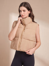 Annika | Damen Ultraleichter Stehkragen Bodywarmer Kurze Steppweste – Khaki
