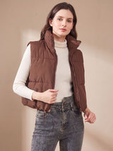 Annika | Damen Ultraleichter Stehkragen Bodywarmer Kurze Steppweste – Kaffee