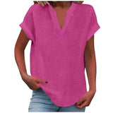 Mia | Damen V-Ausschnitt Bluse Relaxed Fit Kurzarm – Leuchtendes Rosa