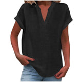 Mia | Damen V-Ausschnitt Bluse Relaxed Fit Kurzarm – Schwarz