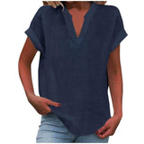 Mia | Damen V-Ausschnitt Bluse Relaxed Fit Kurzarm – Marineblau