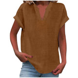 Mia | Damen V-Ausschnitt Bluse Relaxed Fit Kurzarm – Braun