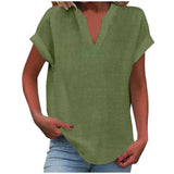 Mia | Damen V-Ausschnitt Bluse Relaxed Fit Kurzarm – Armeegrün