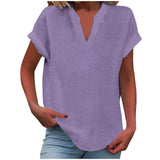 Mia | Damen V-Ausschnitt Bluse Relaxed Fit Kurzarm – Hellviolett