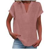 Mia | Damen V-Ausschnitt Bluse Relaxed Fit Kurzarm – Rosa