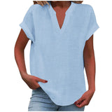 Mia | Damen V-Ausschnitt Bluse Relaxed Fit Kurzarm – Himmelblau