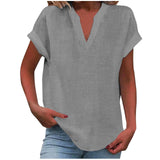 Mia | Damen V-Ausschnitt Bluse Relaxed Fit Kurzarm – Hellgrau