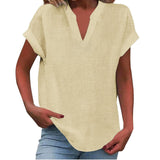 Mia | Damen V-Ausschnitt Bluse Relaxed Fit Kurzarm – Beige