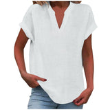 Mia | Damen V-Ausschnitt Bluse Relaxed Fit Kurzarm – Weiß