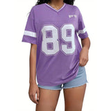 Damen V-Ausschnitt T-Shirt mit Print – Lila
