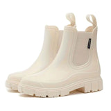 Katharina | Damen Wasserdichte Slip-On Chelsea Stiefel mit Blockabsatz – Beige