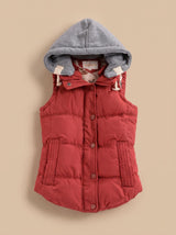 Charlotte | Damen Wattierter Bodywarmer mit Kontrastkapuze Druckknopfleiste – Weinrot
