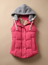 Charlotte | Damen Wattierter Bodywarmer mit Kontrastkapuze Druckknopfleiste – Fuchsia