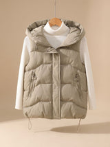 Annika | Damen Wattierter Kapuzen-Bodywarmer mit Reißverschlusstaschen – Khaki
