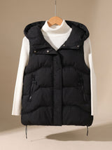 Annika | Damen Wattierter Kapuzen-Bodywarmer mit Reißverschlusstaschen – Schwarz