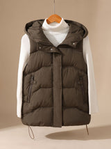 Annika | Damen Wattierter Kapuzen-Bodywarmer mit Reißverschlusstaschen – Braun