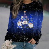Amelie | Damen Weihnachts-Strickpullover Locker Weihnachtsmotiv Rundhals – Blau