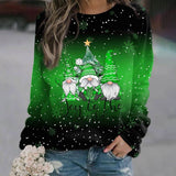 Amelie | Damen Weihnachts-Strickpullover Locker Weihnachtsmotiv Rundhals – Grün